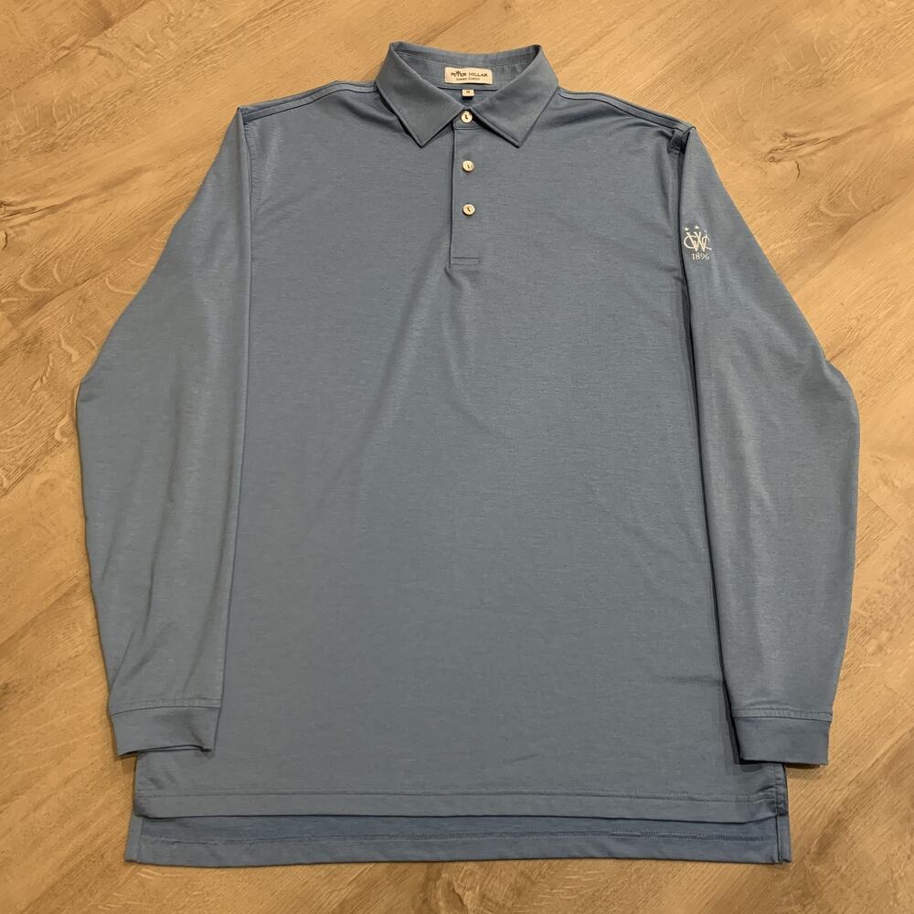 Peter Millar Long Sleeve Polo Shirt Men's M Woodland Golf Club Blue Performance